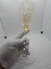 Royal Gallery Amber Crystal Wine Glass 9″ Etched Grapevine RGA4 – Elegant…