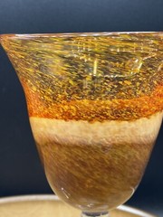 Pier 1 Canyon Stripe Pattern Hand Blown Tri-Color Wine/Water Goblets Vintage