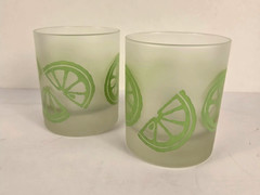 Blendo Frosted Drinking Bar Glassware Lime Slices 3.75 in. Set of 2