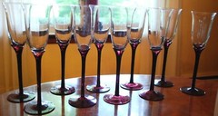 Vtg CHAMPAGNE TULIP FLUTE PURPLE AMETHYST STEM Hand Blown Glasses 9.5″ MULTIPLES