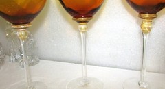 3 UNION STREET GLASS OPTIC SIENNA AMBER LARGE BORDEAUX WINE GLASSES MINT