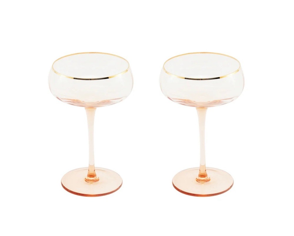 NEW Palmero Gold Rim Mouth Blown Champagne Coupes Glasses Set of 2 Party