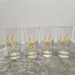 Vintage Golden Wheat Glass Tumblers Set of 4 Gold Rim Mid Century Farmhouse
