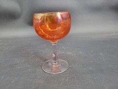 Vintage Iridescent Tangerine Glass Wine Glass with Long Stem 6.5″ Tall