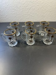 Set 6 Turkish Glass Demitasse Espresso Cups Gold Rim Palm Tree Swords