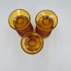 Vintage Indiana Glass Whitehall Cubist Footed Tumbler in Amber or Harvest Gold