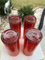Ruby Red Hand Blown Bubble Glass HighBall Tumbler Studio Nova Truck 4 Amberina