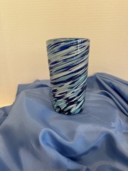 Cobalt Blue White Swirl Hand Blown Glass Cup 6” tall