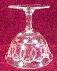Sherbet Champagne Goblet Optic Panel Needle Etch Elegant Glass Spiral Loops HELP