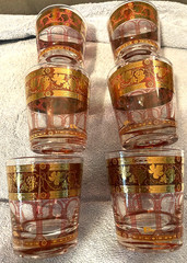 VTG Cera Golden Grapes Burgundy-22K Gold-6 LowBall/Barware Glasses-New w/o Tags