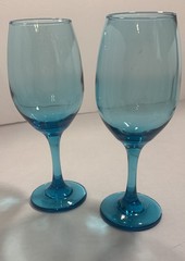 LIBBEY Water Wine Goblet Glass Aqua Blue Smooth Stem 7.25″ Vintage Set Of 2