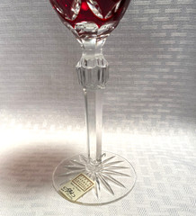 AJKA/FIFTH AVE WINE GLASS CASED RUBY RED CUT TO CLEAR CRYSTAL BOHEMIAN HUNGARY