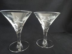 Javit Glass Grey Wheel Cut Fine Wheat 3.8oz Liquor Cocktail Stem Very Good Cond.