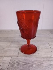 Vtg L.G. WRIGHT GLASS «STRAWBERRY & CURRANT RUBY» RED WATER GOBLET 6-1/2″