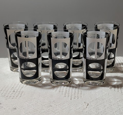 vintage Georges Briard mid-century modern black and white Op-Art highball glass