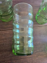 7pc VTG Federal Glass Coronet Limelight Green Horizontal Rippled 20oz Tumblers
