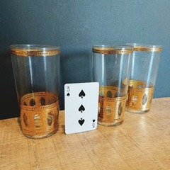 Vintage Culver Antigua Hiball Glasses- gold mid century bar cocktail bartender