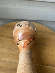 Vintage Primitive Tan Swirl Wood Fired Art Pottery Chalice Goblet 8” Signed