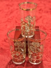 Vtg Rare Culver 22K Gold Magic Mushroom Highball Glasses Set MCM Barware Set-3