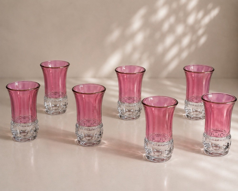 PERFECT Vintage Kings Crown Ruby Red Cranberry Thumbprint Water Glasses Set Of 7