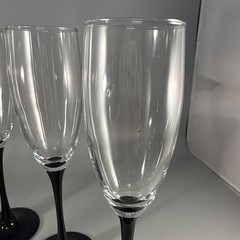 Set of 5 Clear Glass Champagne Flutes with Black Stems Tapered Glossy Finish 6oz