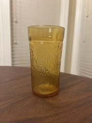 Vintage Kerr Amber Drinking Glass Tumbler 1970 Textured Crinkle Small 5” Cup