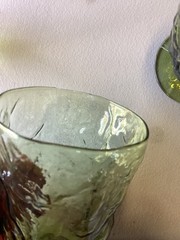 Set of 5 Seneca Driftwood Avocado Green 5.5” Footed Glass Tumbler Goblet 1 Chip