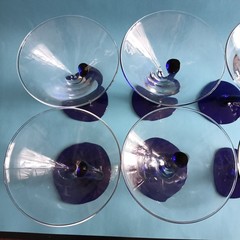 Vintage Libbey Bravura Martini Cocktail Cobalt Blue Curved Stem Glasses Set