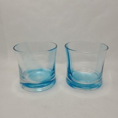 Vintage Blue Ribbon On The Rocks Glasses~Set of 2 Wiskey Glass Heavy Bottoms