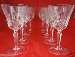 VINTAGE FINE CUT GLASS OR CRYSTAL WINE/WATER SET 8 NAPOLI FAN/THUMBPRINT