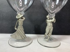 Fort Pewter Male Female Golfers Wine Water Glass Set Golf Gift Vintage