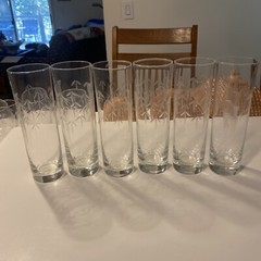 6 Vintage Noritake Sasaki Bamboo Tiki Etched Tom Collins Glasses 7” Tall