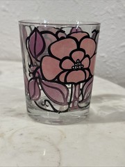Retro Floral MCM Bar wear 3 Glass Pink Black Italian Design VTG Lowball Cocktail