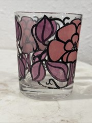 Retro Floral MCM Bar wear 3 Glass Pink Black Italian Design VTG Lowball Cocktail