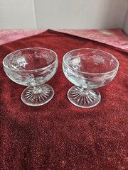 2 Vintage Etched Clear Serbert Glasses Grape Vine Pattern