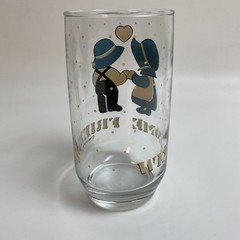 Vintage 1988 Anchor Hocking Welcome Friends Drinking Glass 12oz Boy and Girl