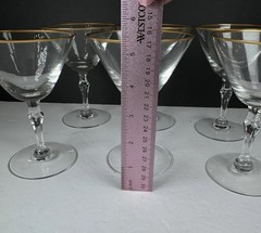 Lot 6 Fostoria Aurora 6092 Gold Rim Wine Glasses 5.5in Goblets Vintage Hollywood