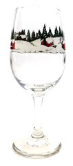 Libbey Winter Scene Glass Wine Vintage Christmas Holiday Winter Houses Tree Snow