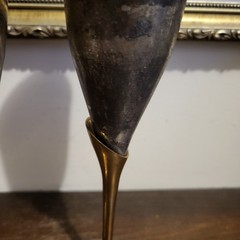 Vintage Brass And Silver-Plate Champagne Flutes Pair 9.5″