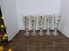 Libbey MARINE LIFE Pilsner Glass Fish/Seahorse Gold & Aqua- Set of 5
