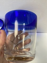2 Mexican Hand Blown Cobalt Blue Rim Glass Tumbler Rough Pontil Bubble Low Ball