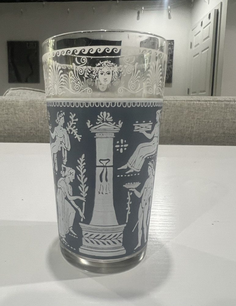 Vintage Jeannette Hellenic Blue Roman Greek Corinthians Tumbler