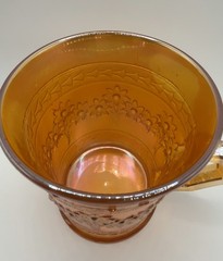 Antique FENTON Marigold Carnival Glass ORANGE TREE Mug 3.5″ Tall 8oz
