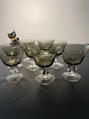 Swedish Crystal 1960s Ingrid Gulli 8 Smoky Lobed Stem Cocktail Glasses, 4.5”