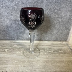 VTG Cut To Clear Ruby Port Glass Etched Faceted Stem (5.5”H)