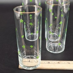 Shamrocks Tom Collins Glasses Worn Gold on Rim Trim Set of 4 Vtg