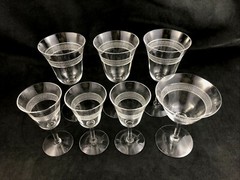 Set of 7 Vintage Tiffin Optic Elegant Needle Etched Stem No. 14196 Glasses