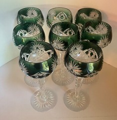 A Set of 8 Beautiful VAL ST LAMBERT BERNCASTEL GREEN HOCK Glass 6 7/8″