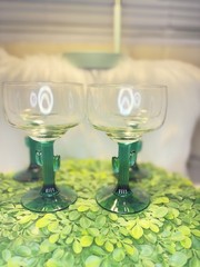 Set of 4 VINTAGE Margarita Martini Glasses Cactus Stem Green Clear Glass Libbey