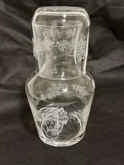 AVON Bedside Water Tumbler & Carafe Glass Tumble-up Applied Florals Victorian